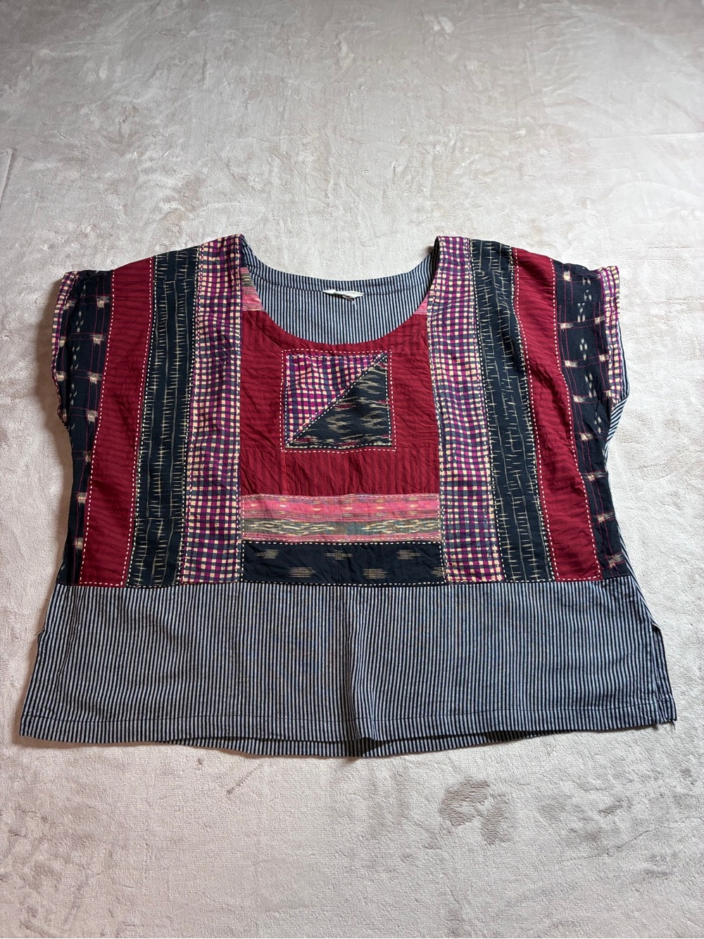 MarketPlace India Patchwork Ikat Kantha Art Blouse Boho Women's Plus 2W Top